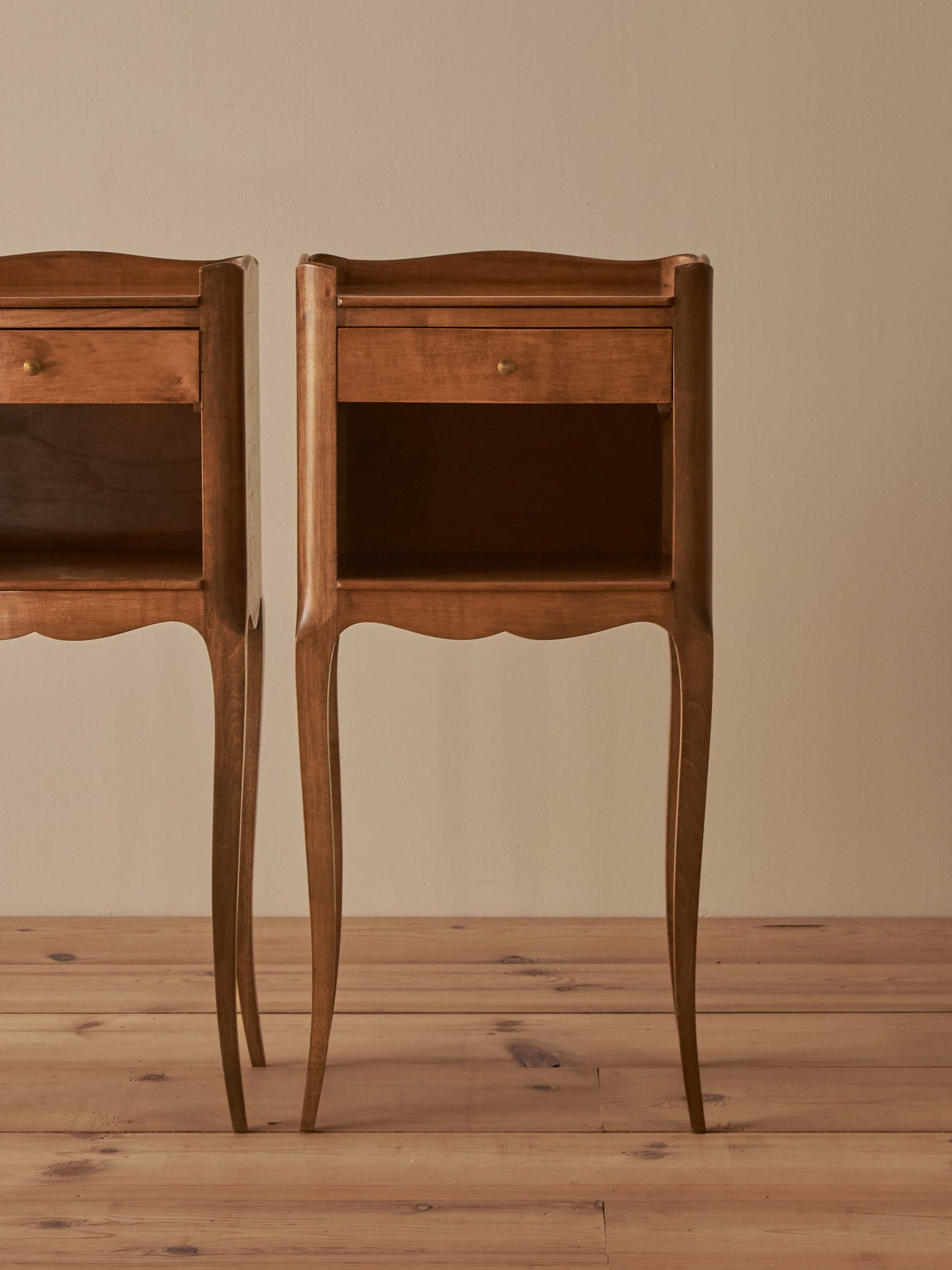 Pair of French cherry wood bedside tables