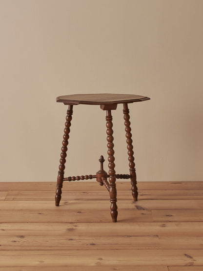 French vintage oak octagonal bobbin table