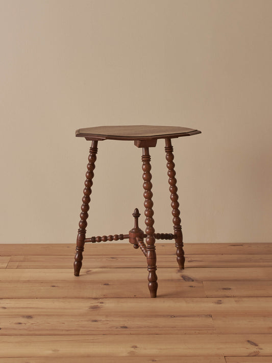 French vintage oak octagonal bobbin table