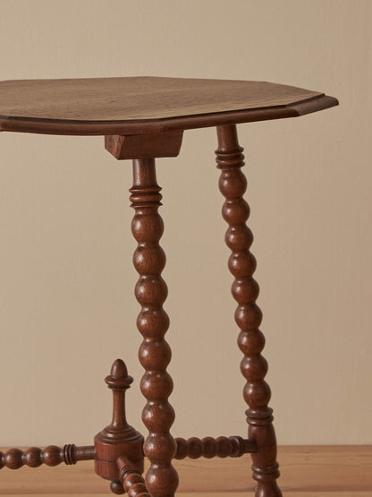 French vintage oak octagonal bobbin table