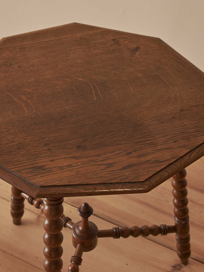 French vintage oak octagonal bobbin table