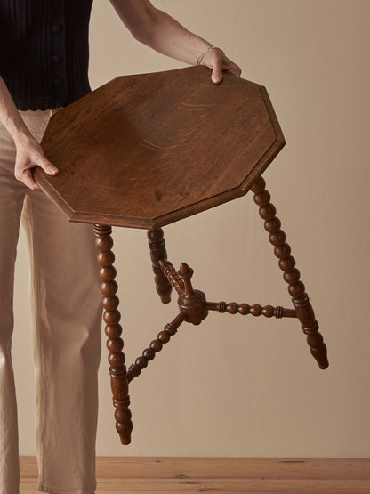 French vintage oak octagonal bobbin table