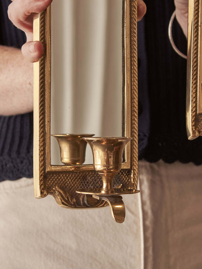 Mid-century Swedish mirrored brass candle sconces