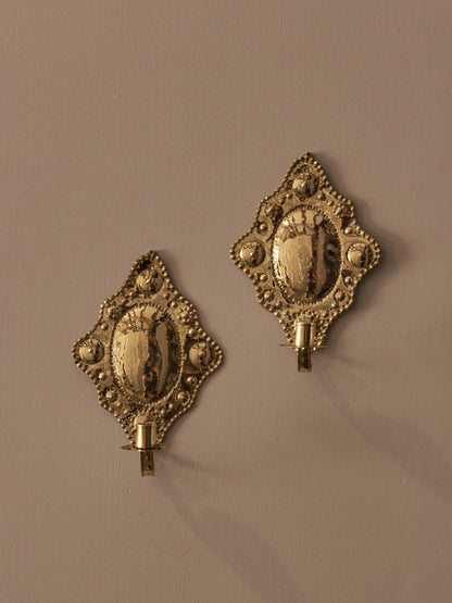 Mid-century Swedish reporosse brass candle sconces