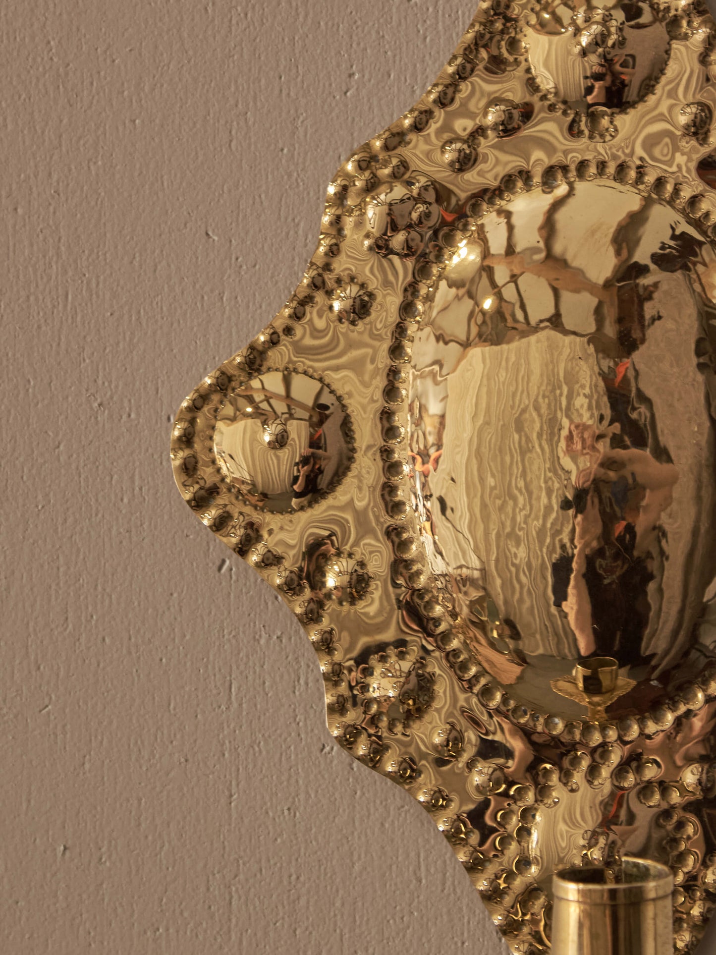 Mid-century Swedish reporosse brass candle sconces