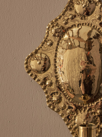Mid-century Swedish reporosse brass candle sconces