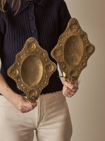 Mid-century Swedish reporosse brass candle sconces