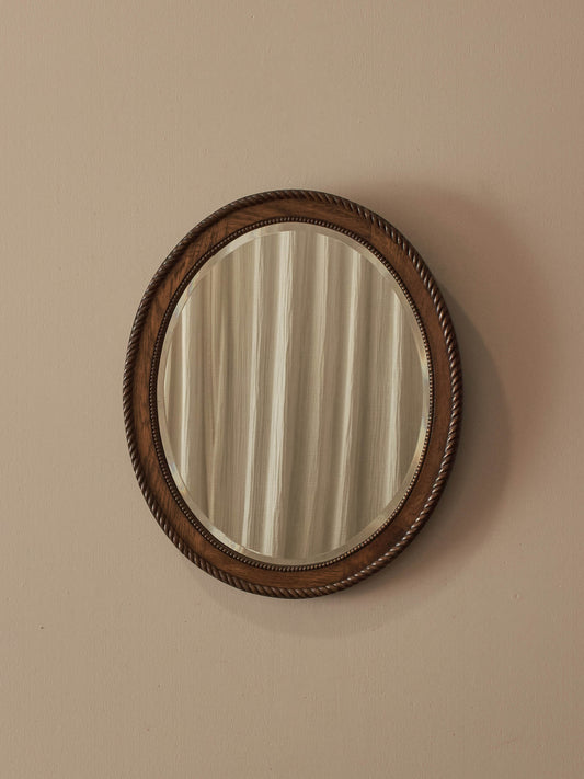 Antique oval oak rope-twist mirror