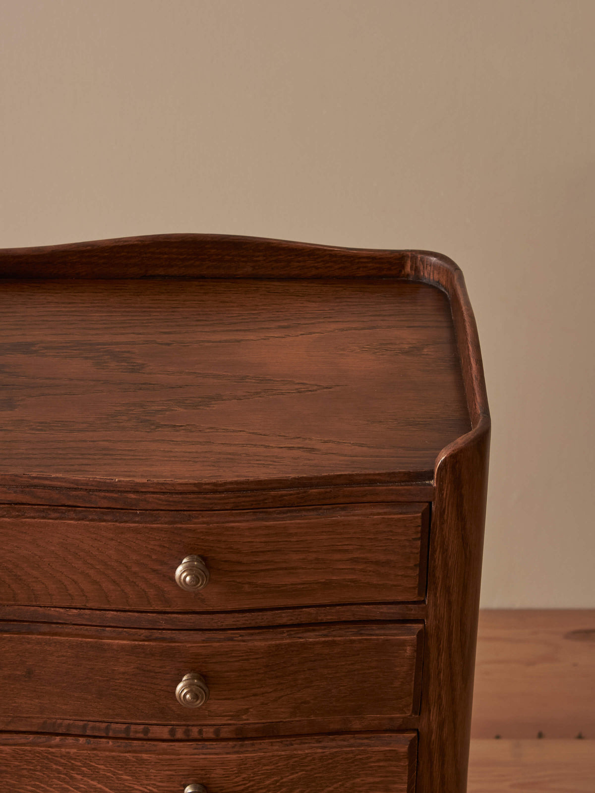 Close-pair of vintage French oak bedside tables