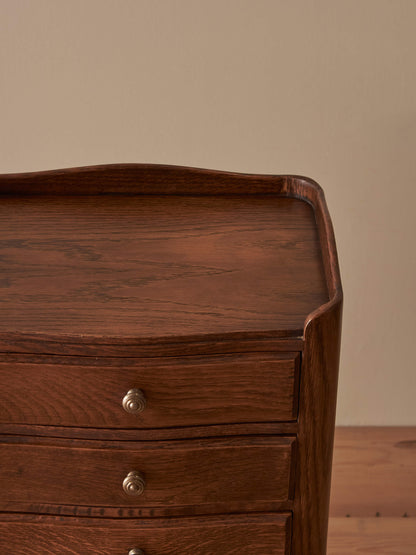 Close-pair of vintage French oak bedside tables