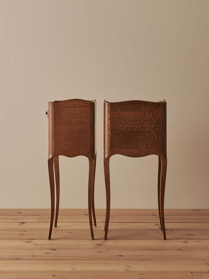 Close-pair of vintage French oak bedside tables