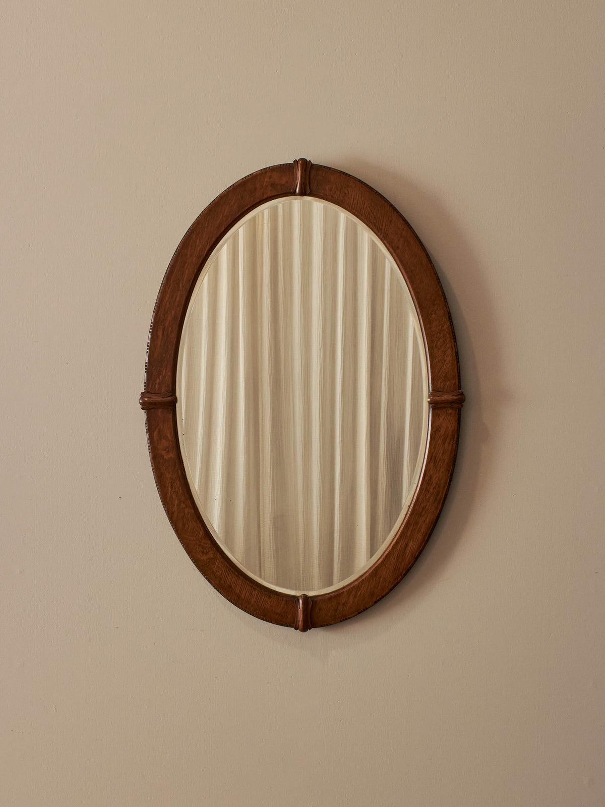 Art Deco oval oak mirror