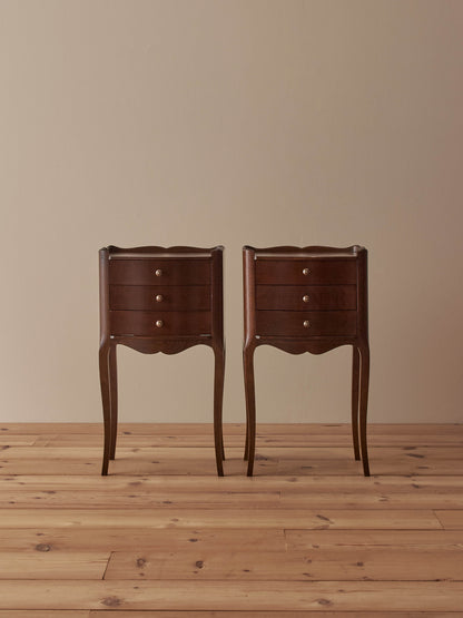 Pair of French mid-century bedside tables with three drawers