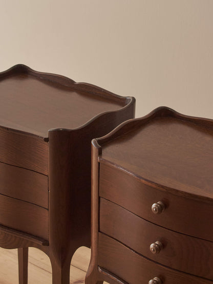 Pair of French mid-century bedside tables with three drawers