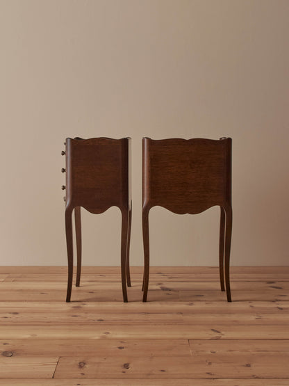 Pair of French mid-century bedside tables with three drawers