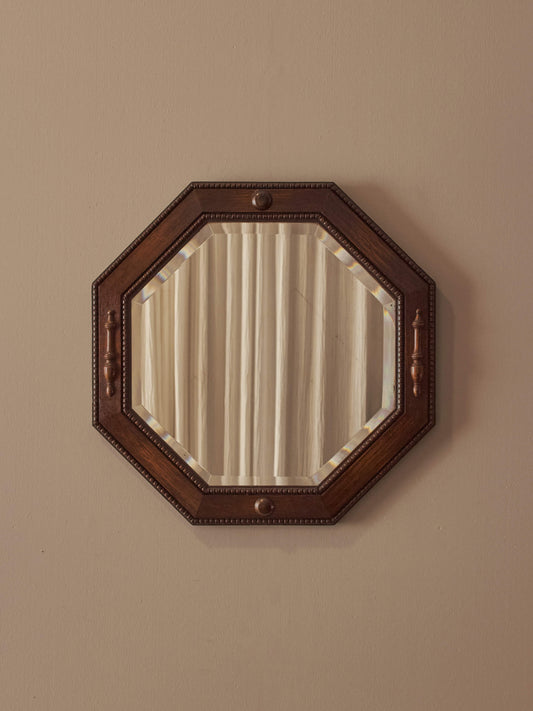 Edwardian oak octagonal mirror