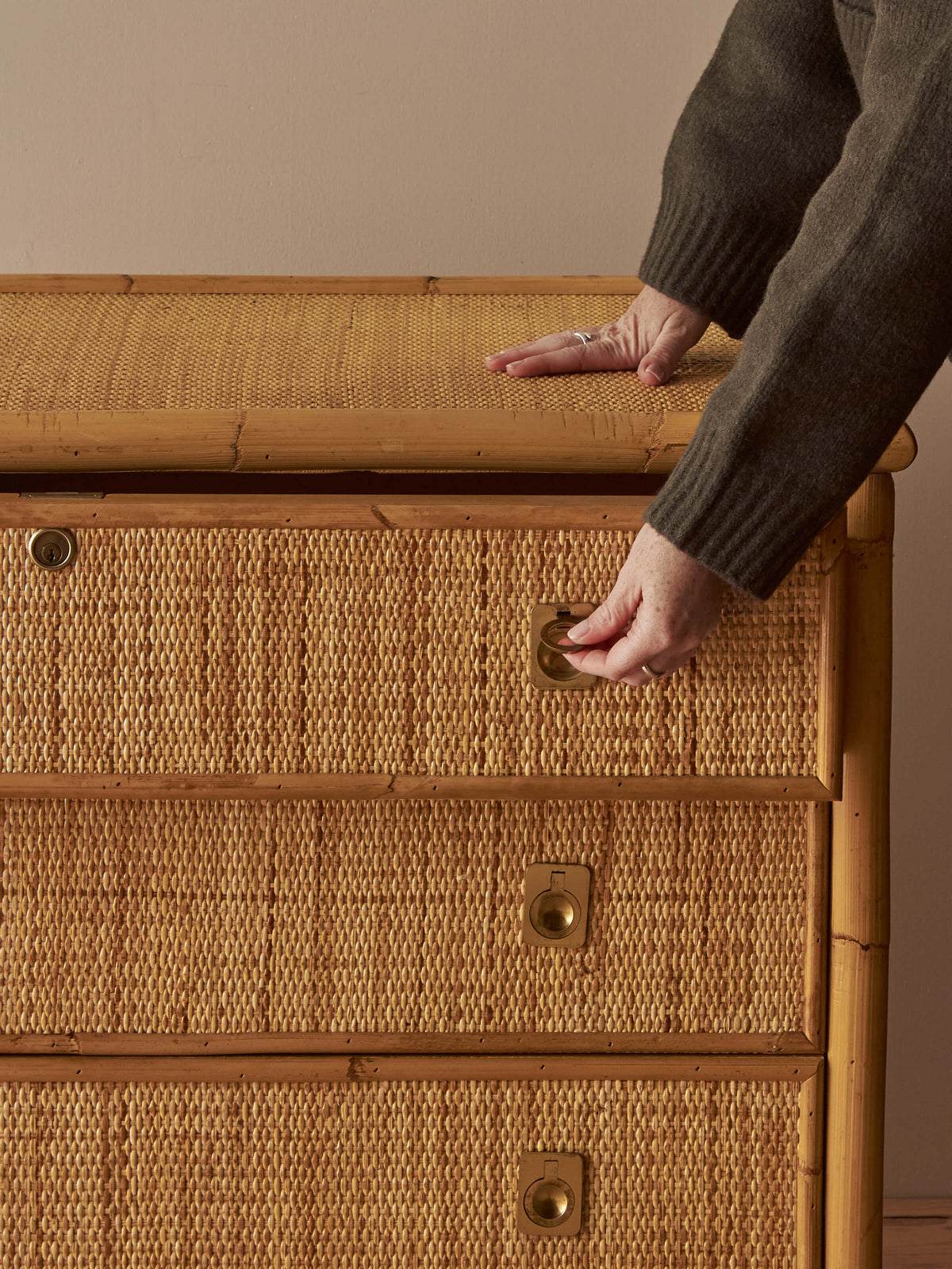 Mid-century Italian rattan chest of drawers