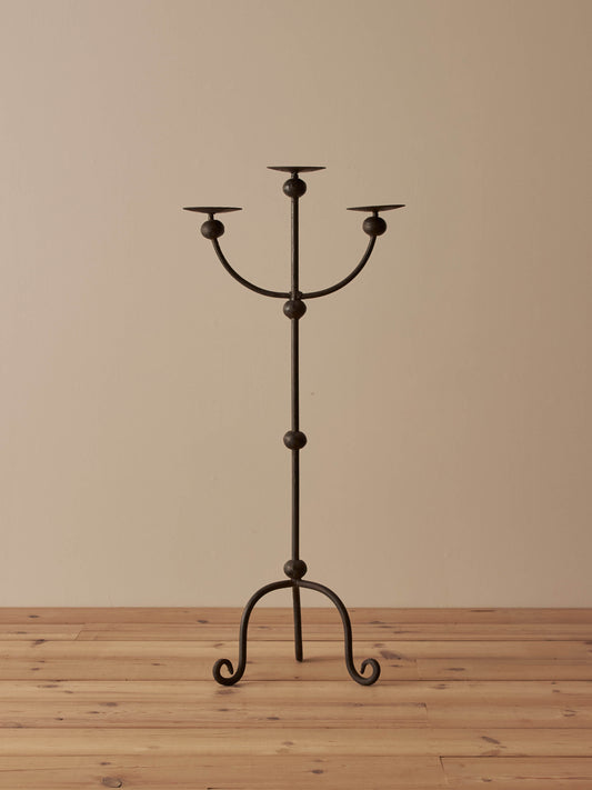 Antique wrought iron floor-standing candelabra