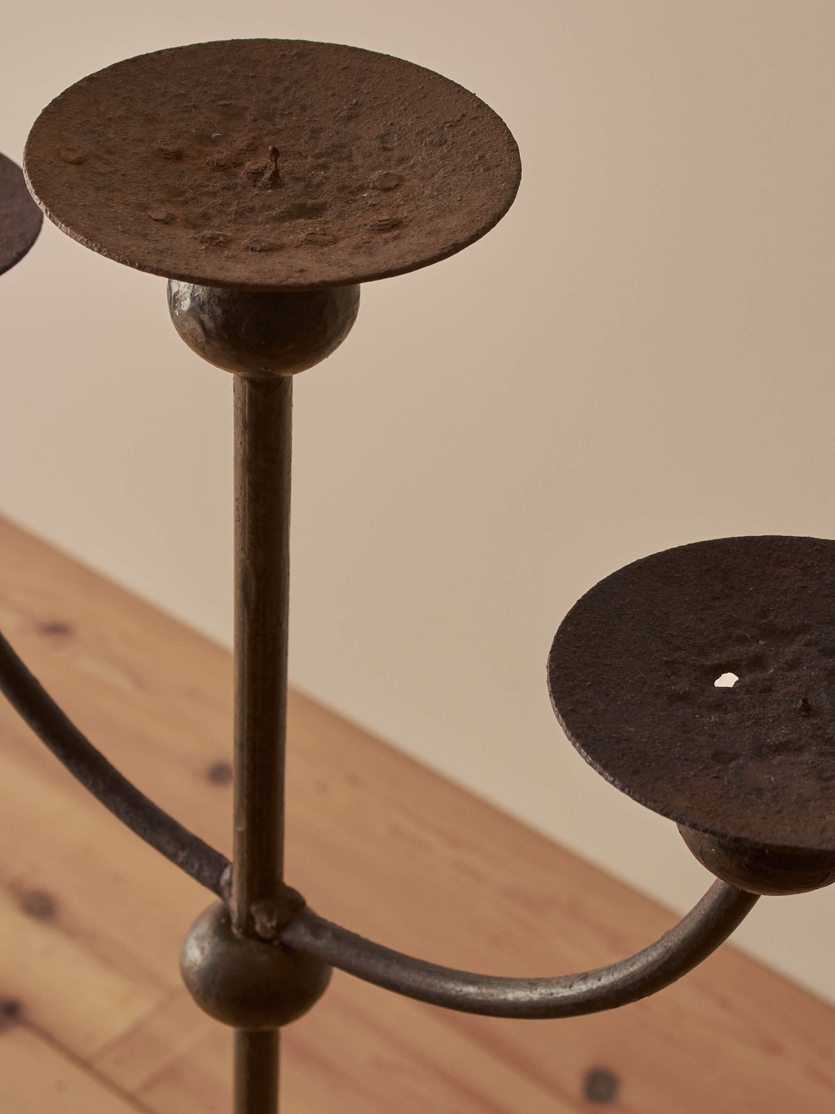 Antique wrought iron floor-standing candelabra