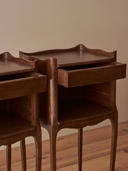 Pair of vintage French oak bedside tables