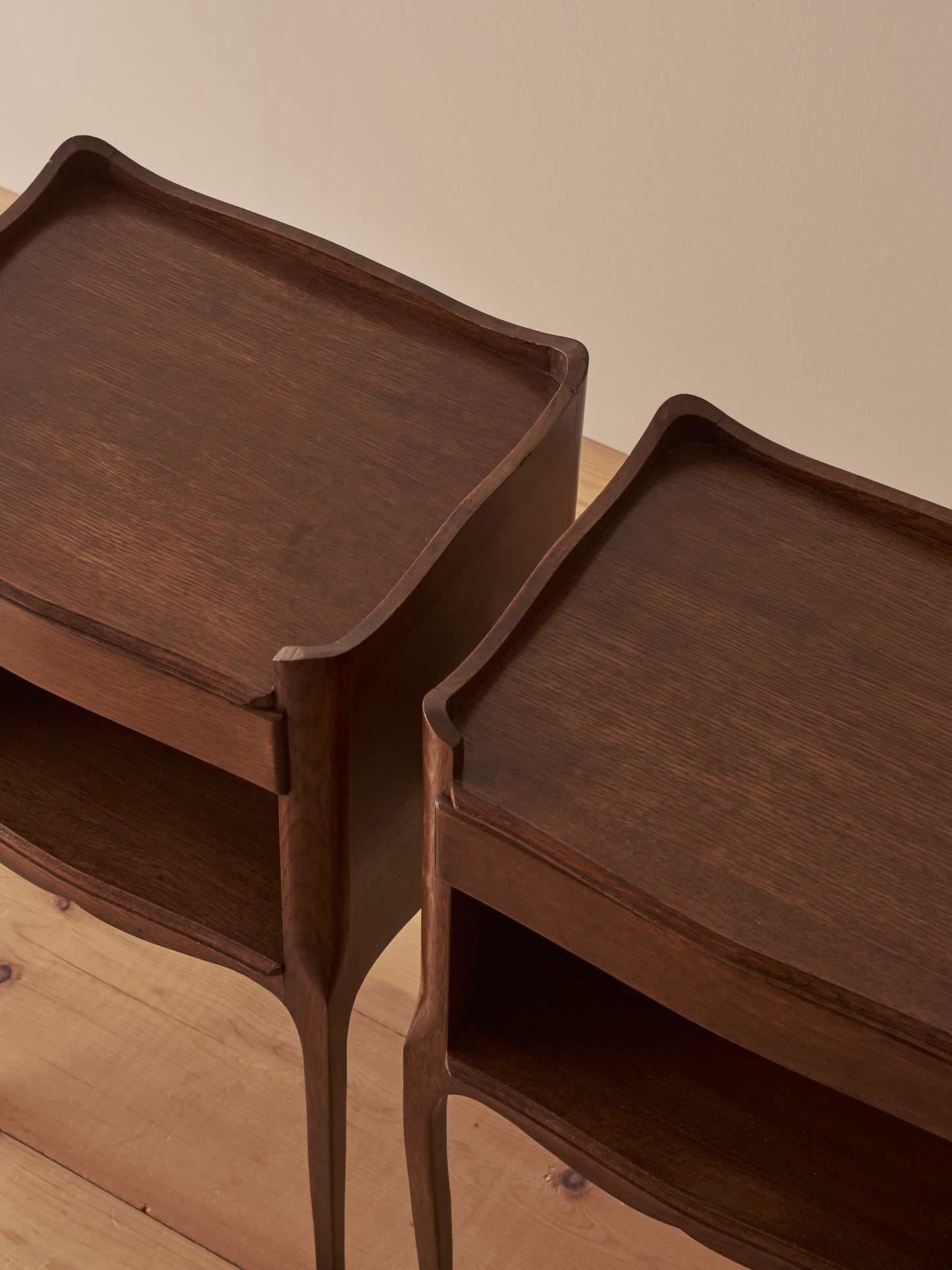 Pair of vintage French oak bedside tables
