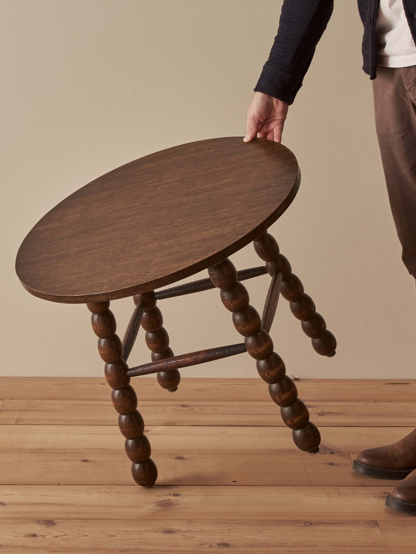 French vintage oak bobbin side table