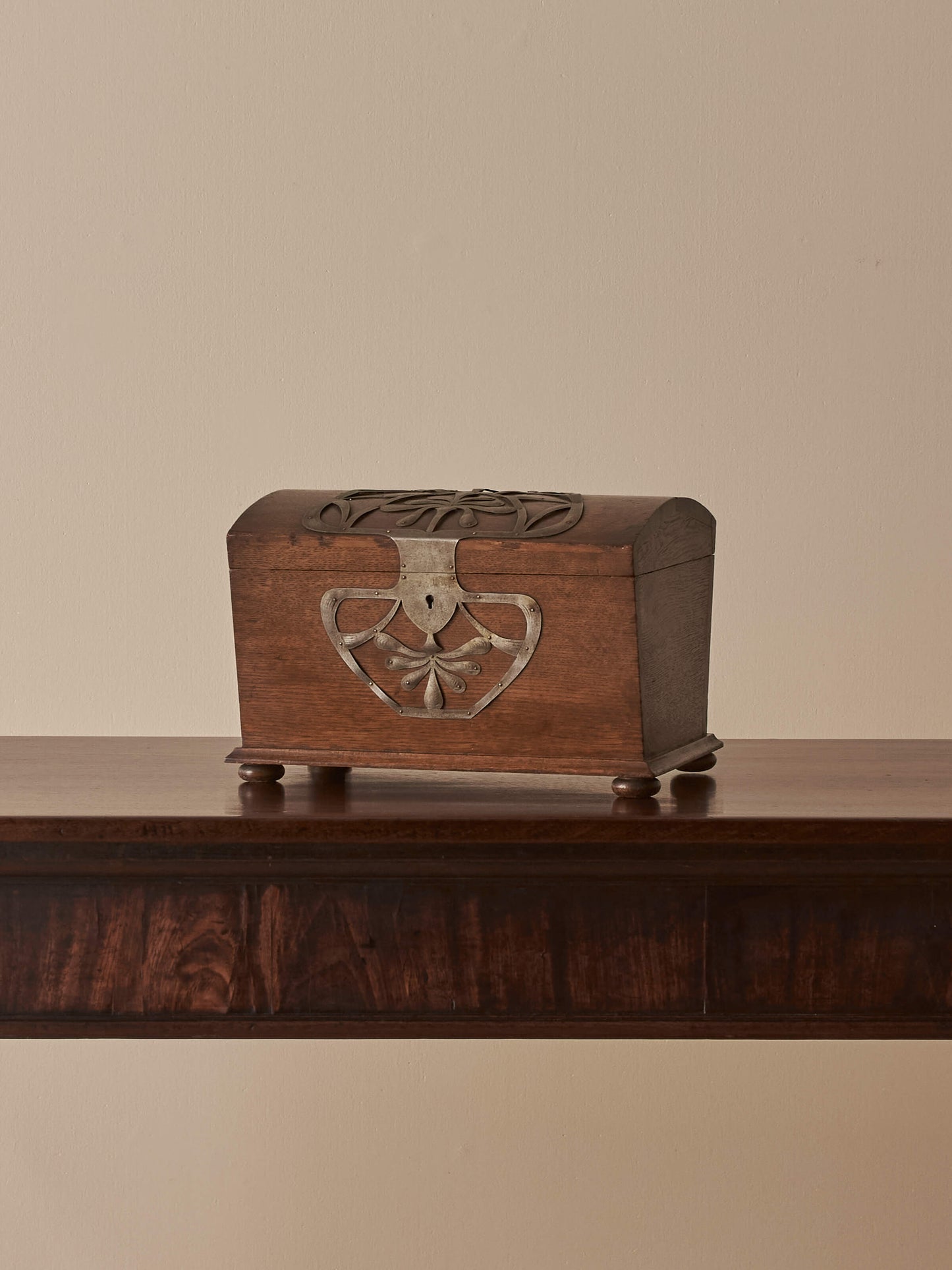 Art Nouveau oak box with metal motif