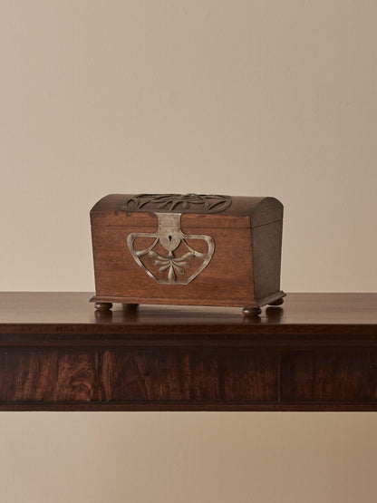 Art Nouveau oak box with metal motif