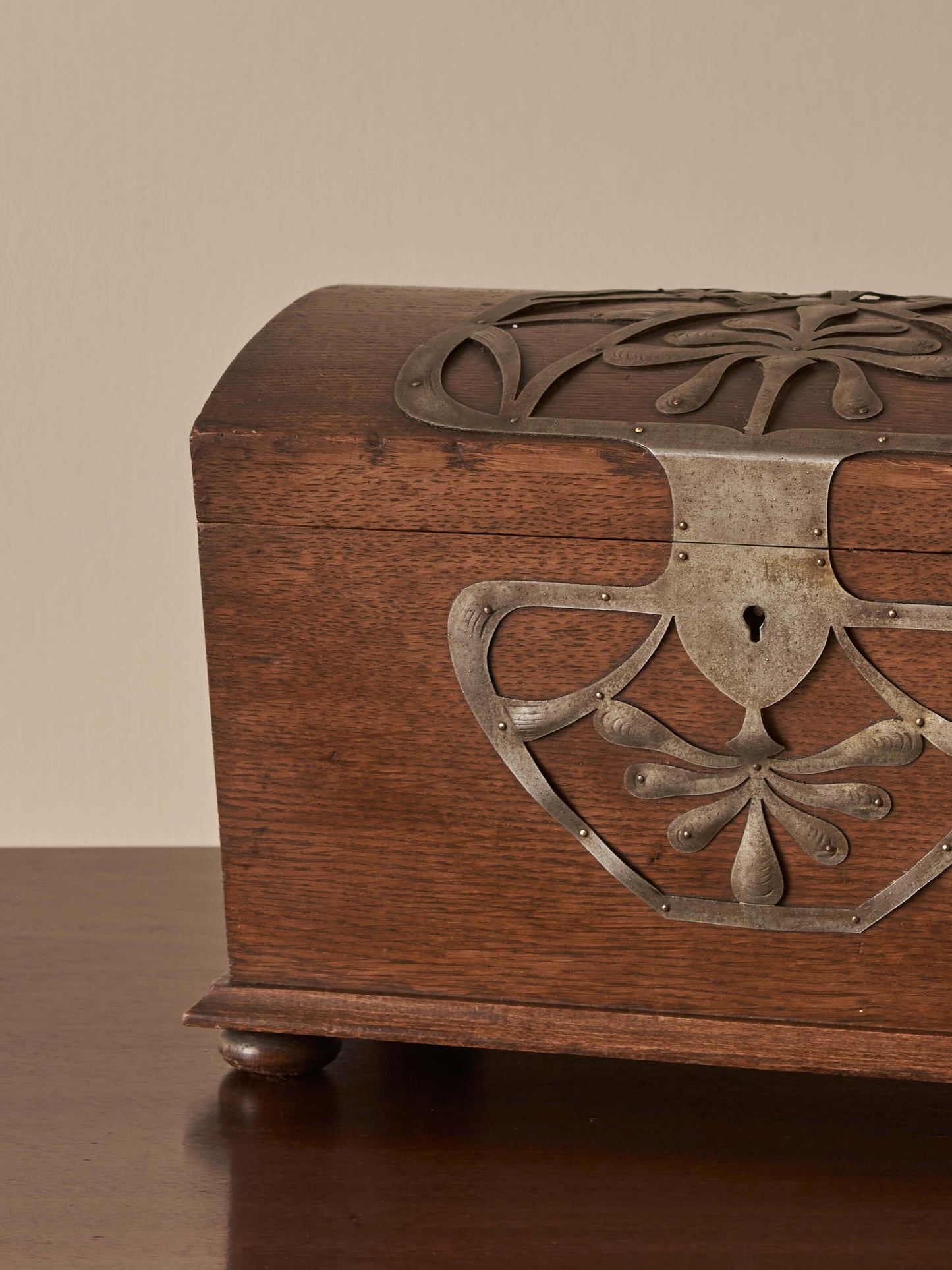 Art Nouveau oak box with metal motif