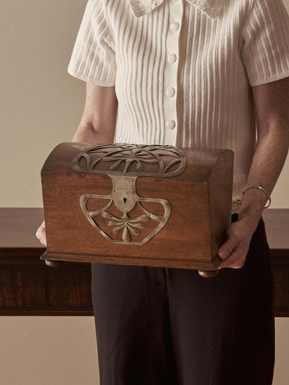 Art Nouveau oak box with metal motif