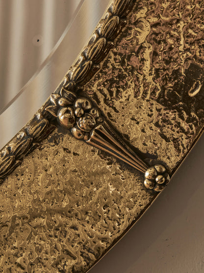 Arts and Crafts oval hammered brass mirror
