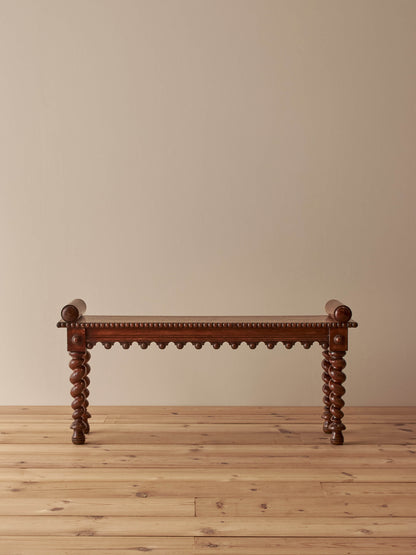 Victorian oak bench with barley twist legs