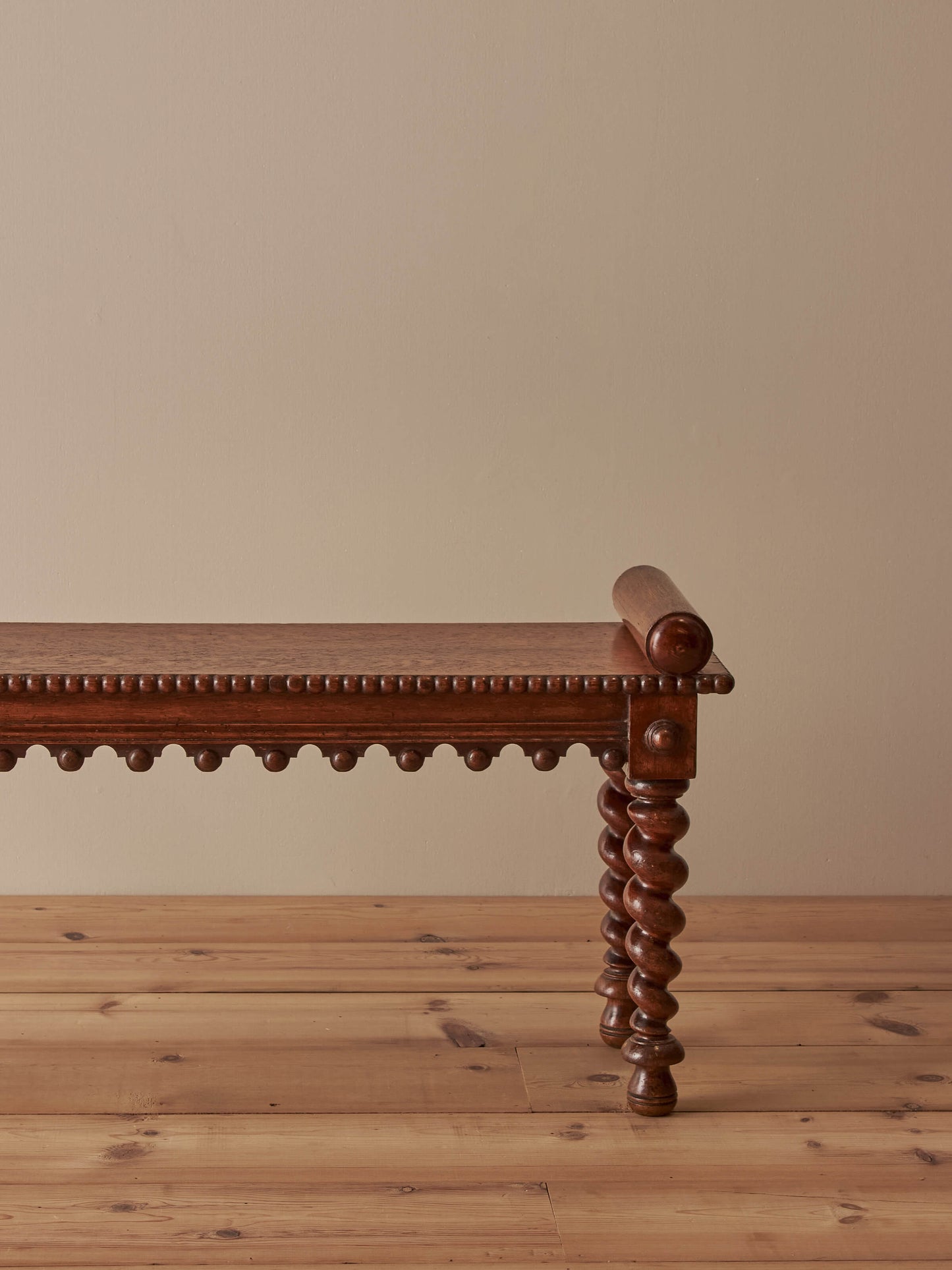 Victorian oak bench with barley twist legs