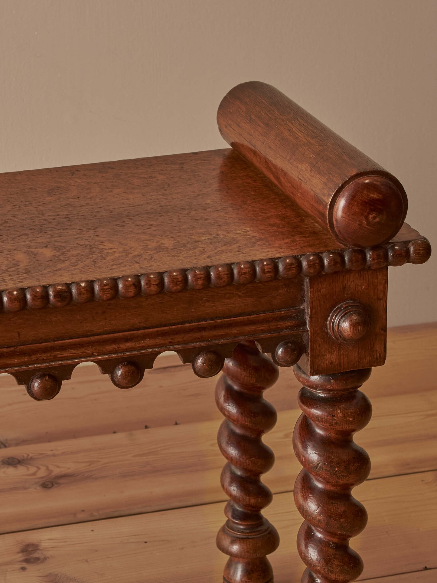 Victorian oak bench with barley twist legs