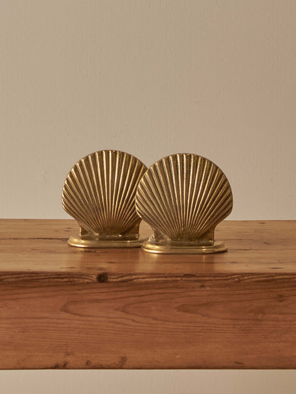 Pair of vintage mid-century brass clam-shell bookends