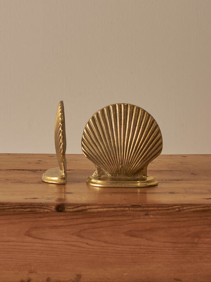 Pair of vintage mid-century brass clam-shell bookends
