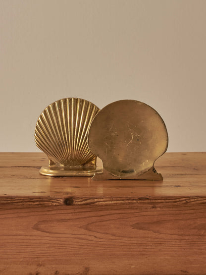 Pair of vintage mid-century brass clam-shell bookends