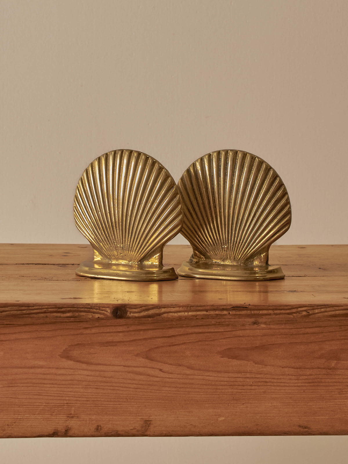 Pair of vintage mid-century brass clam-shell bookends