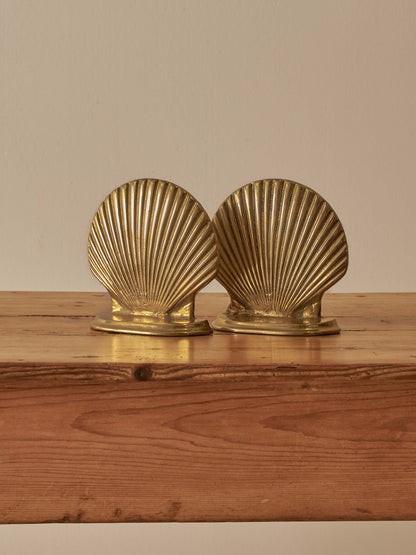 Pair of vintage mid-century brass clam-shell bookends