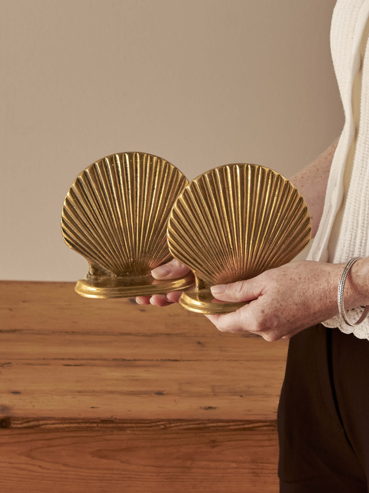 Pair of vintage mid-century brass clam-shell bookends