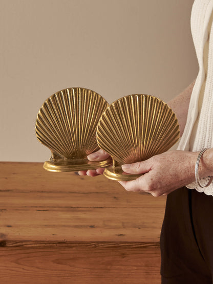 Pair of vintage mid-century brass clam-shell bookends