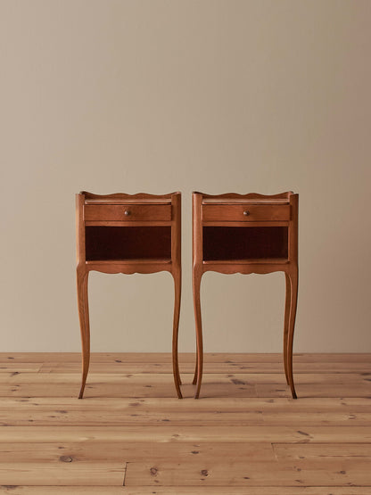 Pair of French light oak vintage bedside tables
