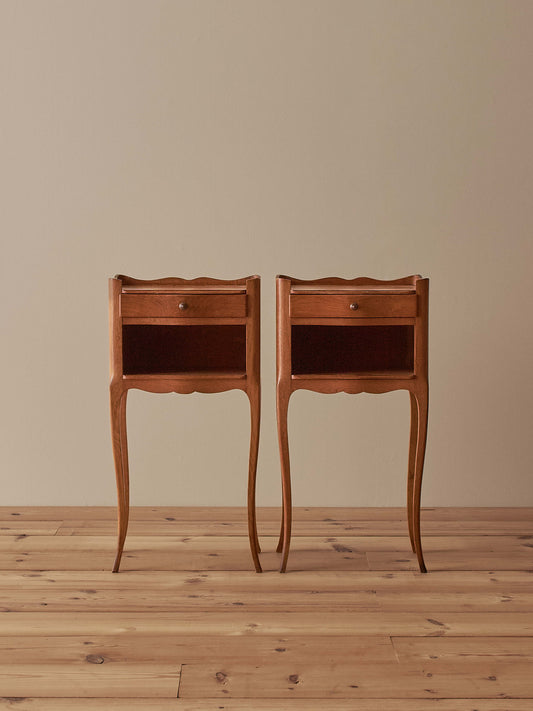 Pair of French light oak vintage bedside tables