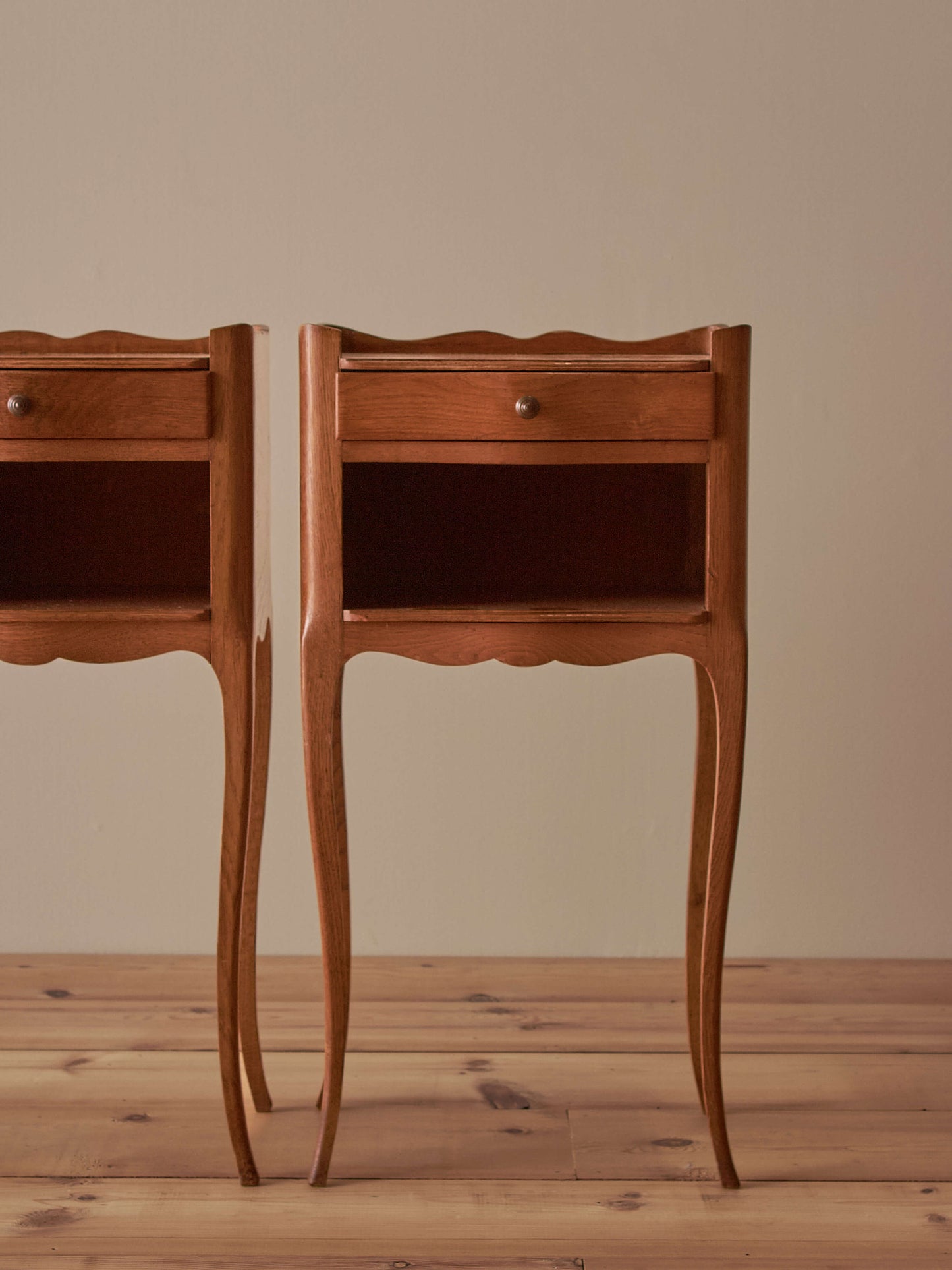 Pair of French light oak vintage bedside tables
