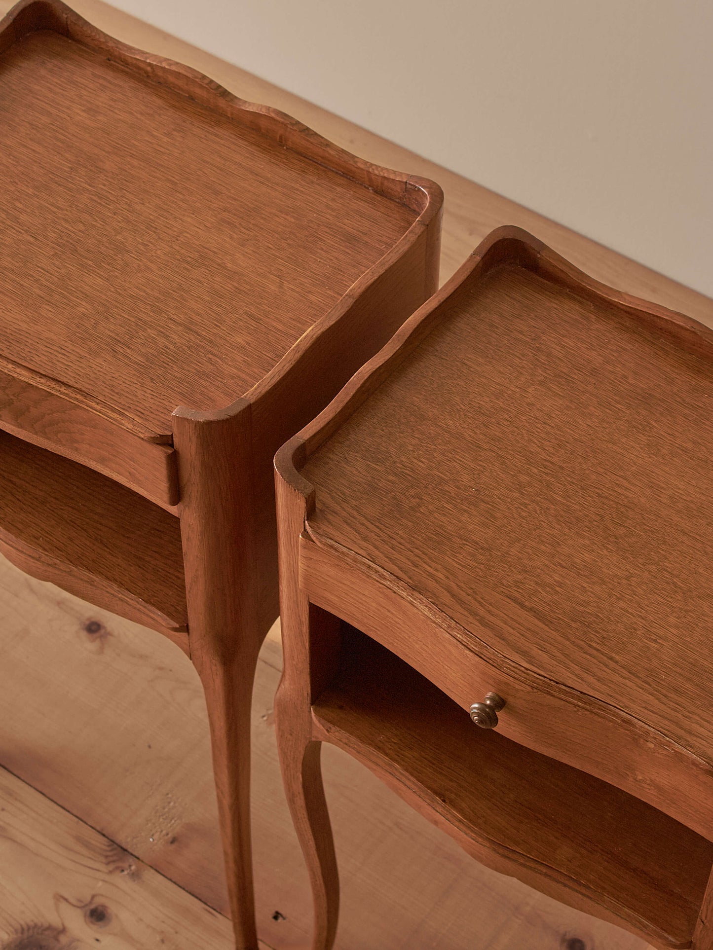 Pair of French light oak vintage bedside tables