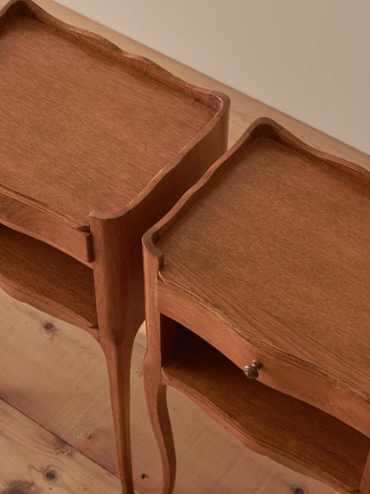 Pair of French light oak vintage bedside tables