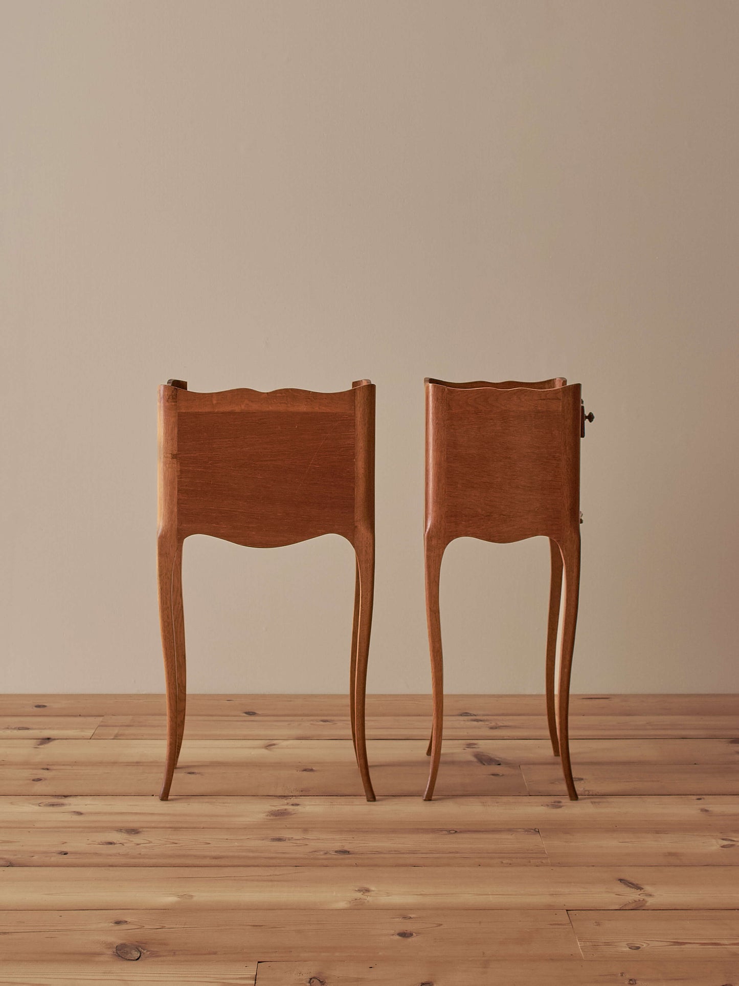 Pair of French light oak vintage bedside tables