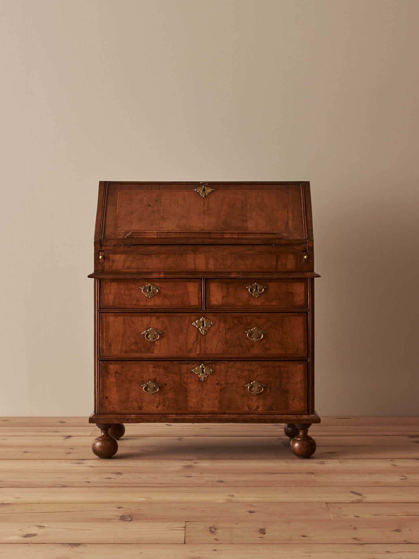 William and Mary walnut cross-banded bureau