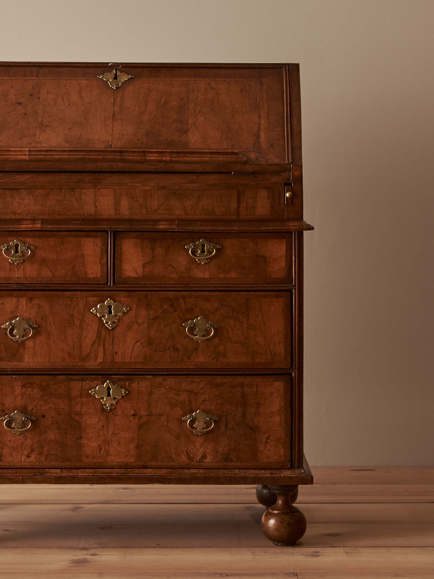 William and Mary walnut cross-banded bureau