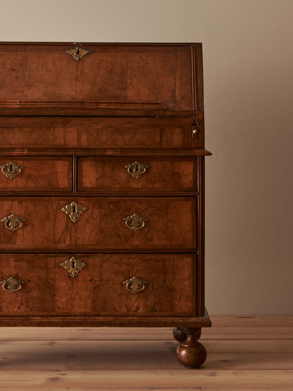William and Mary walnut cross-banded bureau